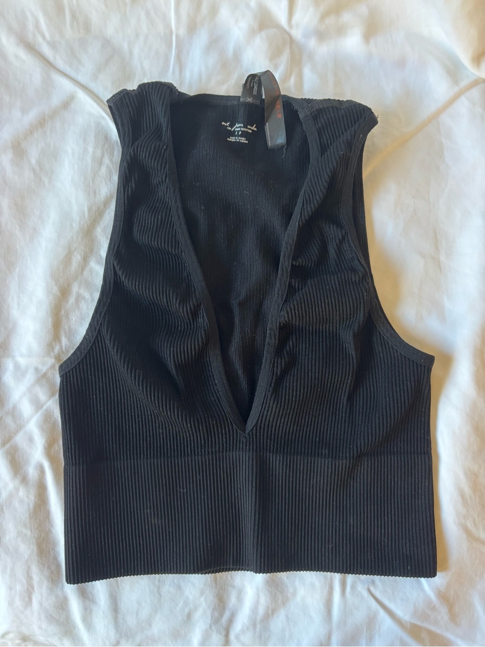 Urban Outfitters Black Ribbed Deep V Crop Tank